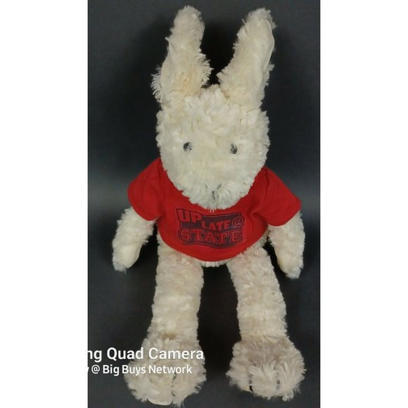 JellyCat 16" Slackajack Cream Fur Bunny Rabbit Plush & Red "Up Late @ STATE" Tee - Picture 1 of 12